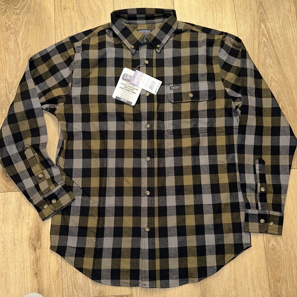 Smith's Workwear Men's Flannel Long Sleeve Size Medium Plaid Olive Black NWT - Picture 1 of 9
